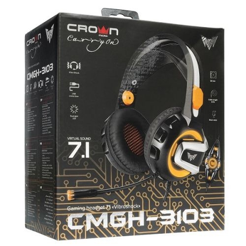 Наушники с микрофоном CrownMicro CMGH-3103 (Black/Orange, 7.1, USB)