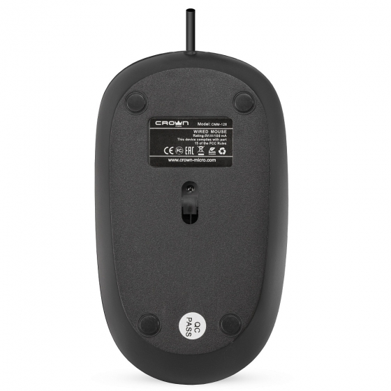 Mouse CrownMicro CMM-128 (3button, 1000dpi, 1.8m, Black, USB)