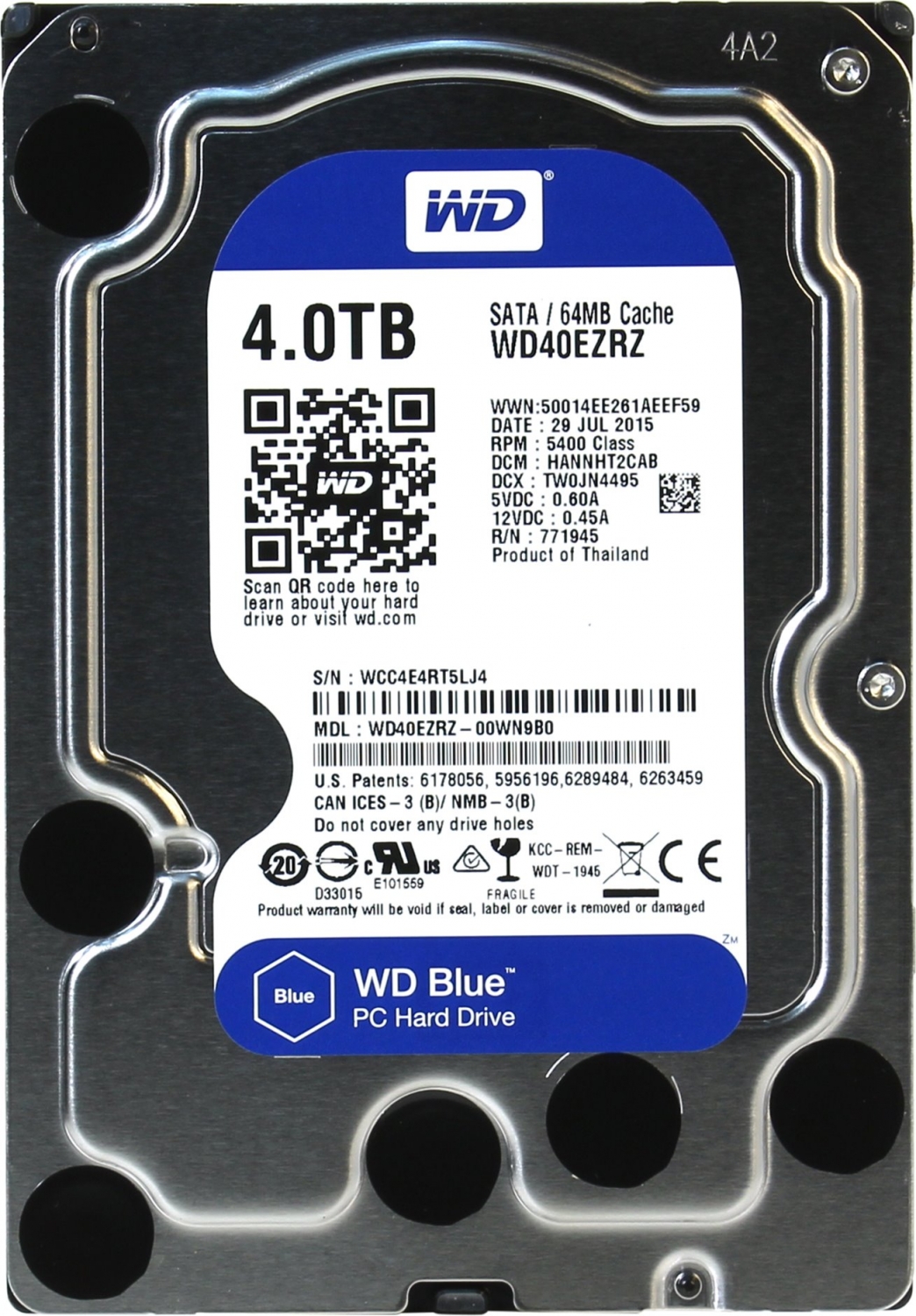 Կոշտ սկավառակ 4TB WD Blue WD40EZRZ (3.5", SATAIII, 5400rpm, 64Mb) Կոշտ սկավառակ 4TB WD Blue WD40EZRZ (3.5
