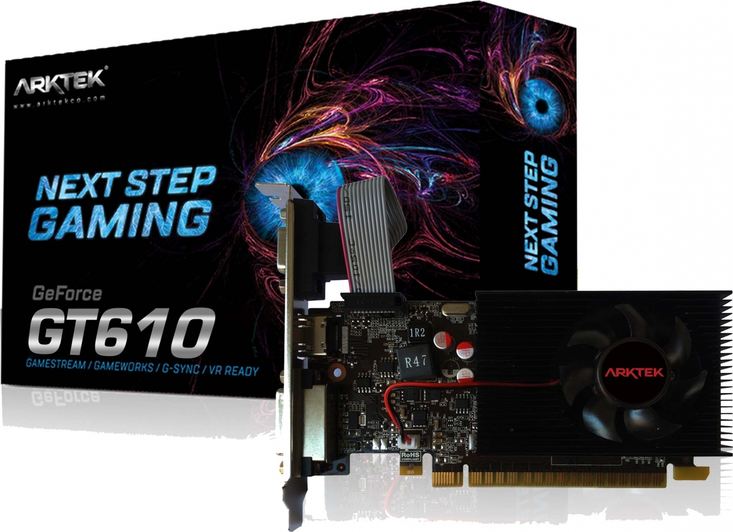 GPU 2GB Arktek GeForce GT610 AKN610D3S2GL1 (810MHz, DDR3, 64bit, VGA/DVI-I/HDMI)