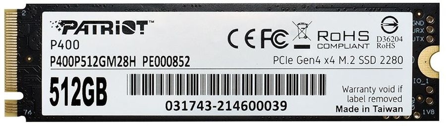 Накопитель SSD M.2 512GB Patriot P400P512GM28H P400 (M.2 2280 PCI-E, Reading 5000 MB/s, Writing 3300 Mb/s)