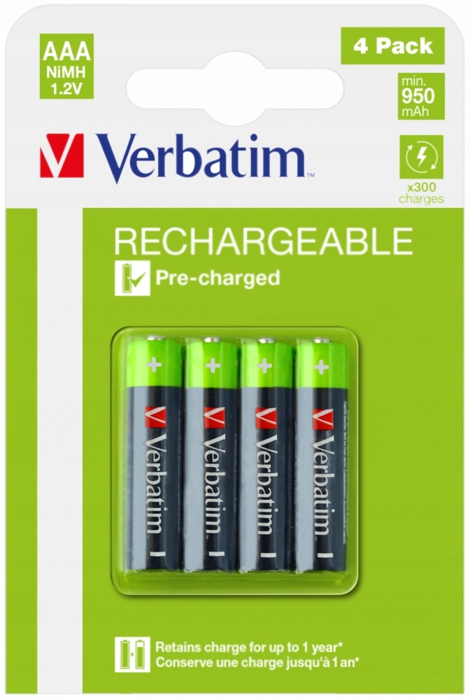 Батарейка-аккумулятор Verbatim HR03 AAA (NIMH, 950mah, Blister of 4)
