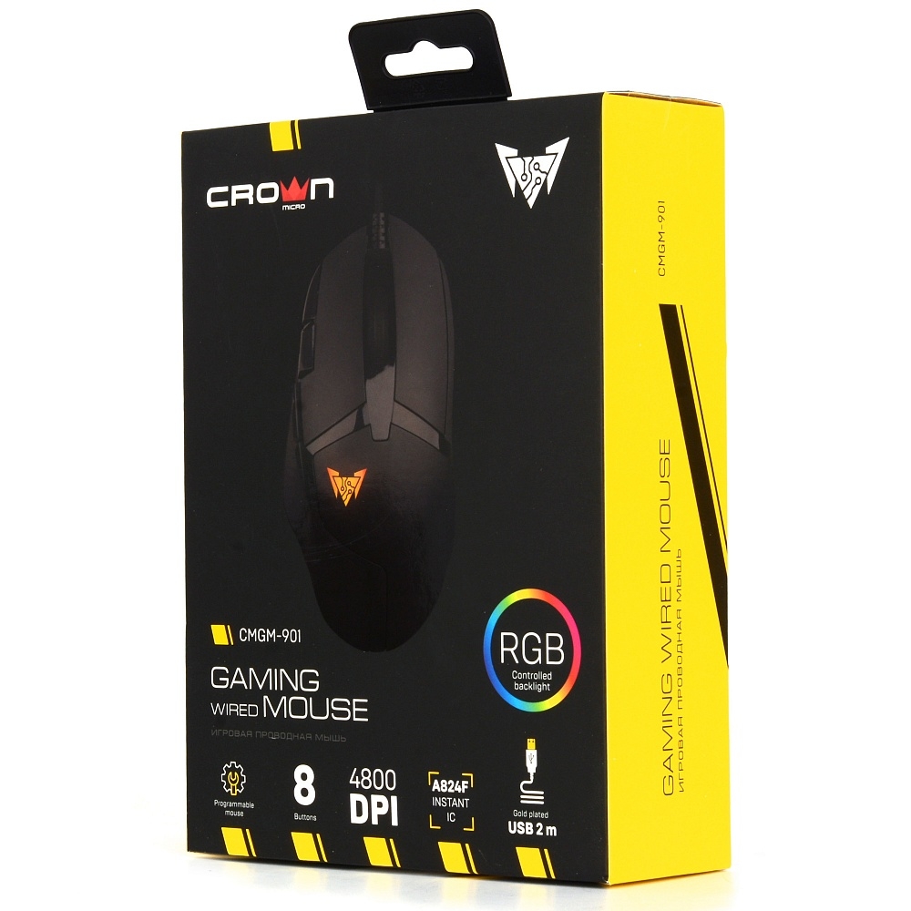 Mouse CrownMicro CMGM-901, Gaming (8xButtons, 4800dpi, 1000Hz, Backlight, USB)