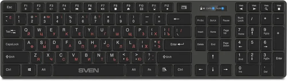 Клавиатура беспроводная SVEN KB-E5300W (12xFn keys, USB, Graphite)