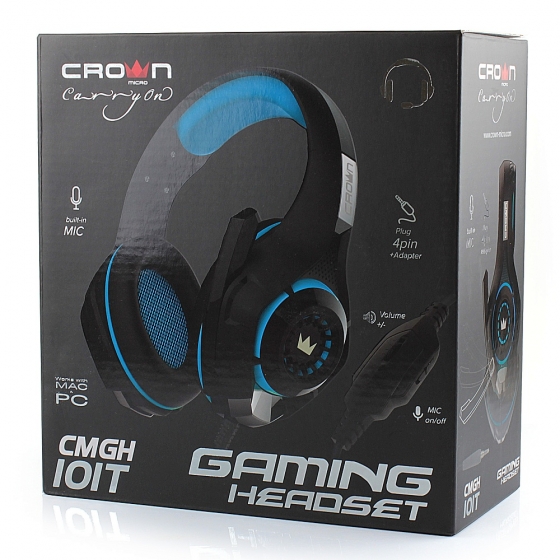 Headset with microphone CrownMicro CMGH-101T (Black/Blue, 3.5mm)