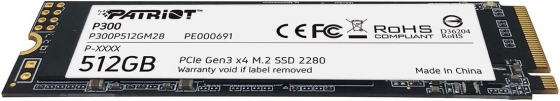 Накопитель SSD M.2 512GB Patriot P300P512GM28 P300 (M.2 2280 PCI-E, Reading 1700 MB/s, Writing 1200 Mb/s)