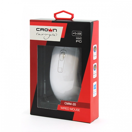 Мышь CrownMicro CMM-20 (4button, 1600dpi, White, USB)