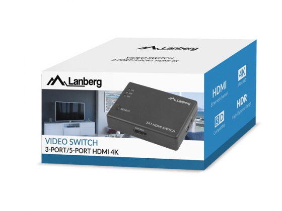 KVM-Switch  3port LANBERG SWV-HDMI-0003 (3xHDMI, Micro USB, Remote Controller)