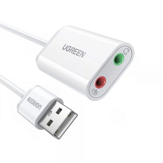Ձայնային քարտ Ugreen 30143 (2x3.5mm, USB 2.0, 15cm, White)