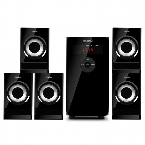 Колонки SVEN HT-201 (5.1, 20W + 5x12W, Bluetooth, FM, USB/SD, Display, R/C, Black)