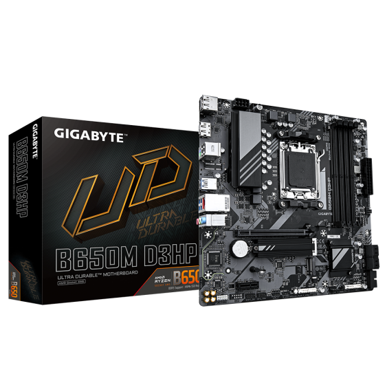 Мат. плата Gigabyte B650M D3HP (S-AM5, B650, HDMI/2xDP, PCI-E, 4xDDR5, M.2, SATAIII RAID, SATA3, 2.5GbLAN) Мат. плата Gigabyte B650M D3HP (S-AM5, B650, HDMI/2xDP, PCI-E, 4xDDR5, M.2, SATAIII RAID, SATA3, 2.5GbLAN)