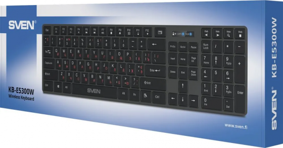 Клавиатура беспроводная SVEN KB-E5300W (12xFn keys, USB, Graphite)
