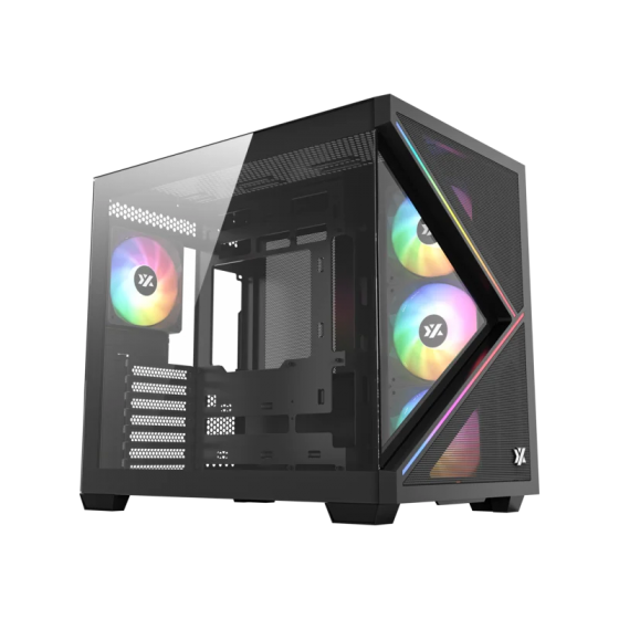 Корпус MidiTower XYZ QUBE X Black (w/o PSU, Side TG, Integrated Fans, X-CS-QUBEX-B)