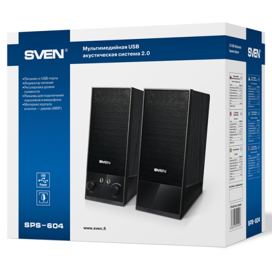 Колонки SVEN SPS-604 (2.0, 2x2W, USB, Black)