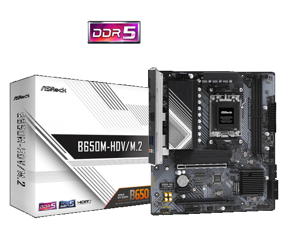 Мат. плата ASRock B650M-HDV/M.2 (S-AM5, B650, HDMI/DP, 2xM.2, 4xSATA, 2.5GbLAN, 2xDDR5, mATX)