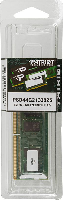 Память DDR4 4Gb 2133MHz Patriot PSD44G213382S RTL PC4-17000 CL15 SO-DIMM 260-pin 1.2В| PSD44G213382S