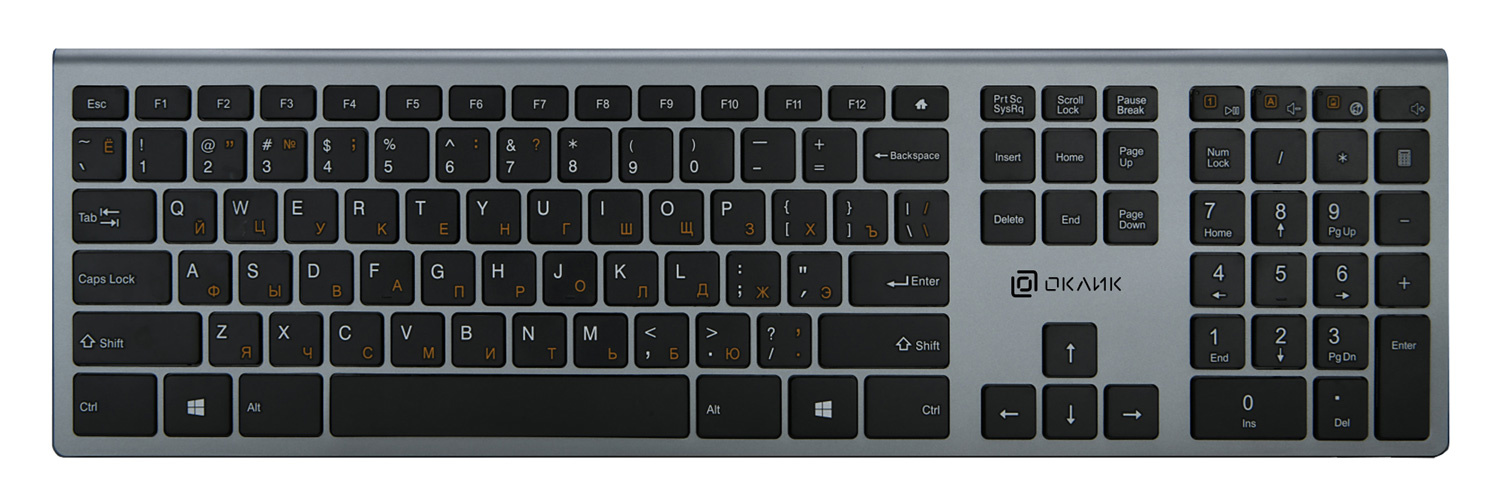 Клавиатура Oklick 890S серый USB беспроводная slim| WT-1901