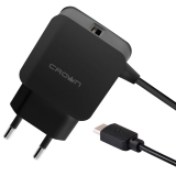 Зарядное устройство CrownMicro CMWC-3001 (1xMicro USB, 1xUSB, 1.2A, 100-240V, Black)
