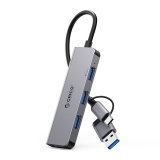 Коммуникатор USB-HUB Orico YSA5-U3-GY-BP (ABS Plastic, USB 3.0 Type-A+Type-C to 1xUSB 3.0, 3xUSB 2.0 Type-A Ports)
