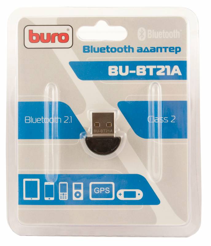 Адаптер USB Buro BU-BT21A Bluetooth 2.1+EDR class 2 10м черный| BU-BT21A