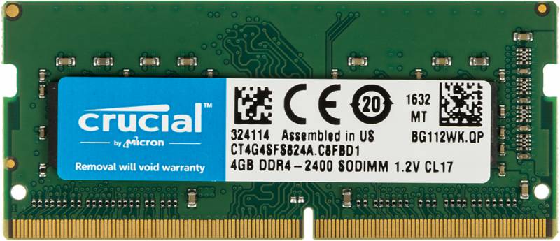 Память DDR4 4Gb 2400MHz Crucial CT4G4SFS824A RTL PC4-19200 CL17 SO-DIMM 260-pin 1.2В single rank| CT4G4SFS824A
