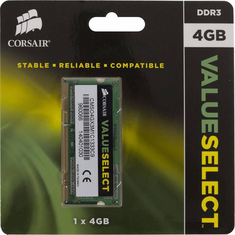 Память DDR3L 4Gb 1333MHz Corsair CMSO4GX3M1C1333C9 RTL PC3-10600 CL9 SO-DIMM 204-pin 1.35В| CMSO4GX3M1C1333C9