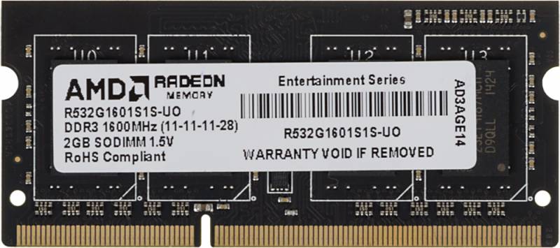 Память DDR3 2Gb 1600MHz AMD R532G1601S1S-UO OEM PC3-12800 CL11 SO-DIMM 204-pin 1.5В| R532G1601S1S-UO